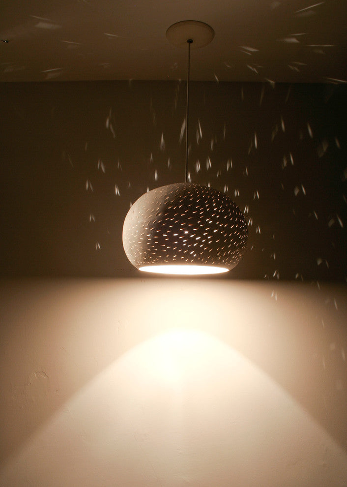 Ceiling Light: Large Claylight Pendant, Line Pattern, Led Bulb