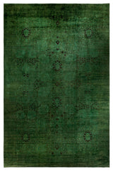 Overdyed, One-of-a-Kind Hand-Knotted Area Rug Green, 11'10"x18'0"