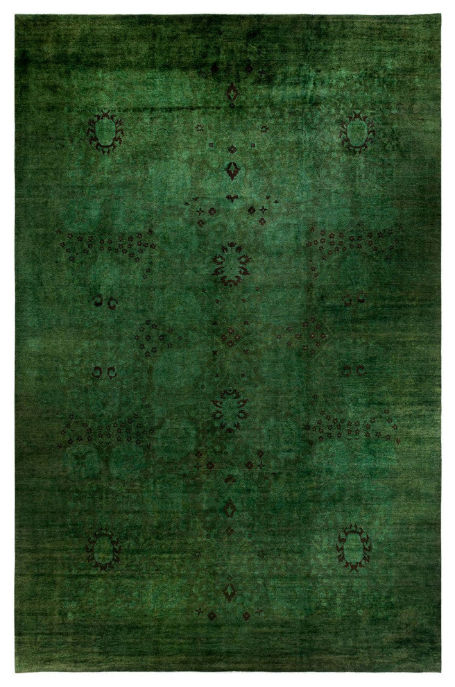 Overdyed, One-of-a-Kind Hand-Knotted Area Rug Green, 11'10"x18'0"