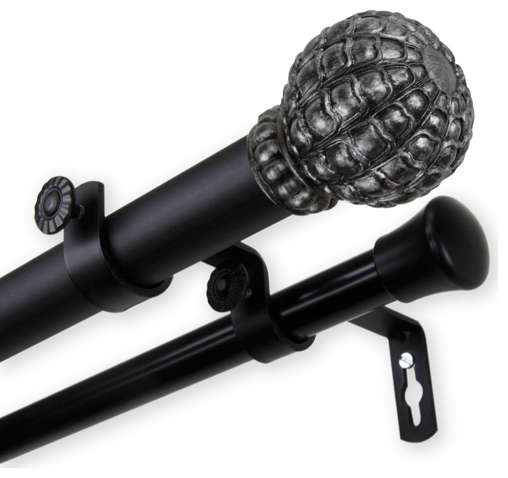 Velia 1" Double Curtain Rod, Black, 48-84"
