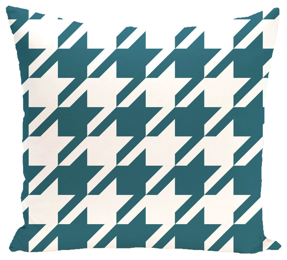 Houndstooth Geometric Print Outdoor Pillow, Deep Sea, 18"x18"