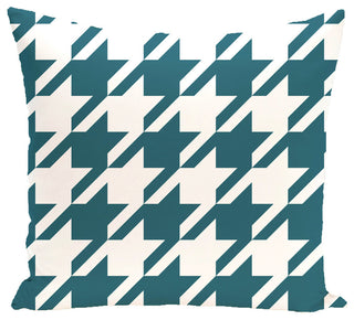 Houndstooth Geometric Print Outdoor Pillow, Deep Sea, 18"x18"