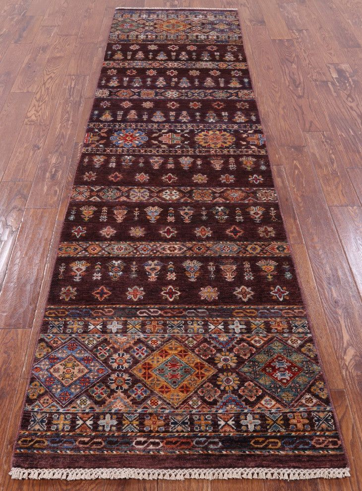 2' 8" X 10' 0" Khorjin Super Kazak Hand-Knotted Runner Rug Q8407