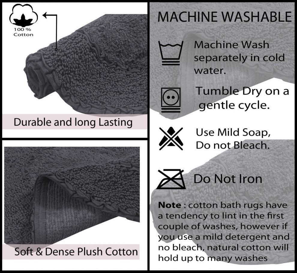 Double Ruffle Collection Bath Rugs Set, 3-Piece Set With Runner, Gray