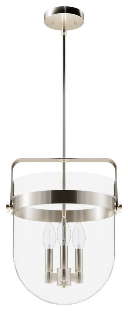 Karloff Brushed Nickel, Clear Glass 3 Light Pendant Ceiling Light