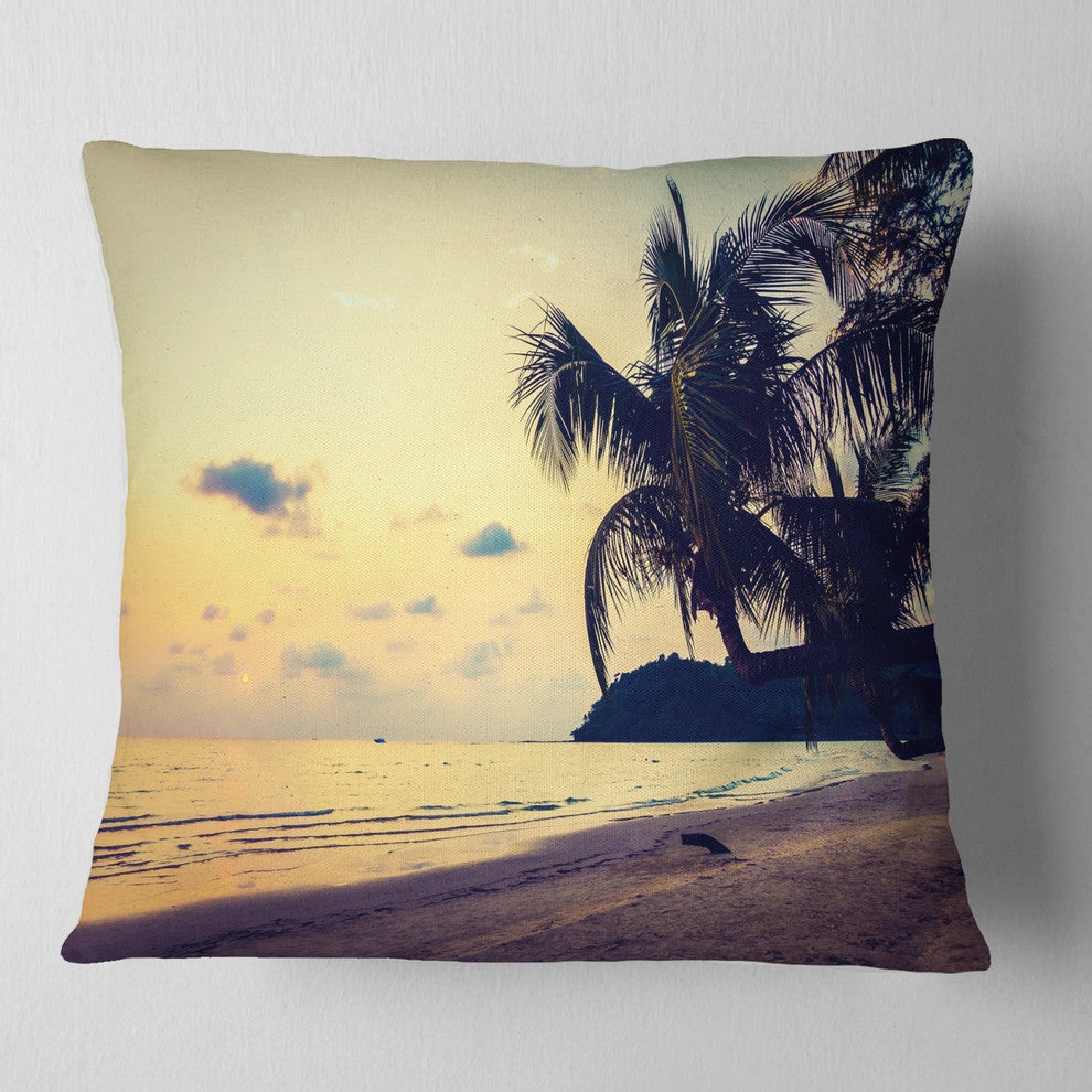 Silhouette Coconut Tree Seascape Throw Pillow, 18"x18"