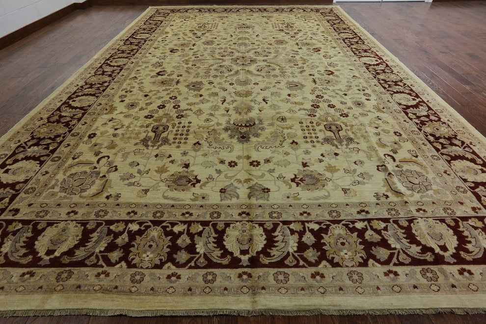 Oushak Collection Peshawar Quality Chob Ivory 12'x18' Hand Kotted Wool Rug H9377