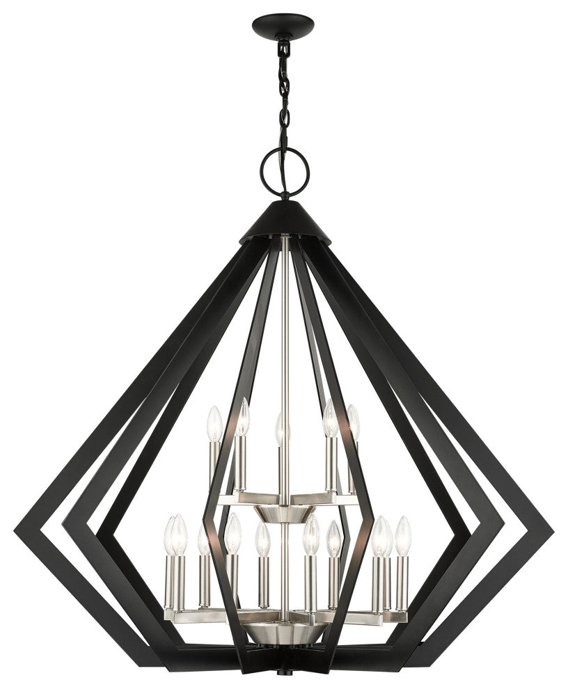 Black Geometric, Contemporary, Prismatic, Casual Foyer Chandelier