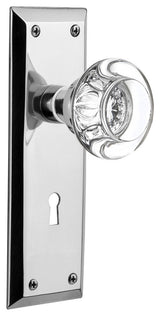 New York Plate With Round Clear Crystal Knob, Bright Chrome