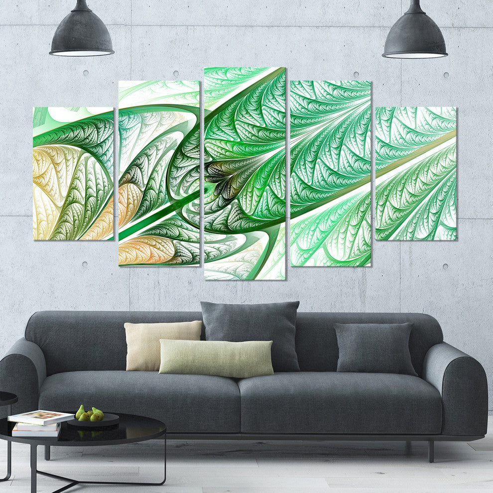 Green on White Fractal Stained Glass, Abstract Canvas Art, 60"x32", 5 Panels