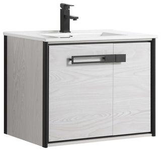 Oakville Wall Mount Bathroom Vanity, Mild Grey Oak, 30", Black Hardware