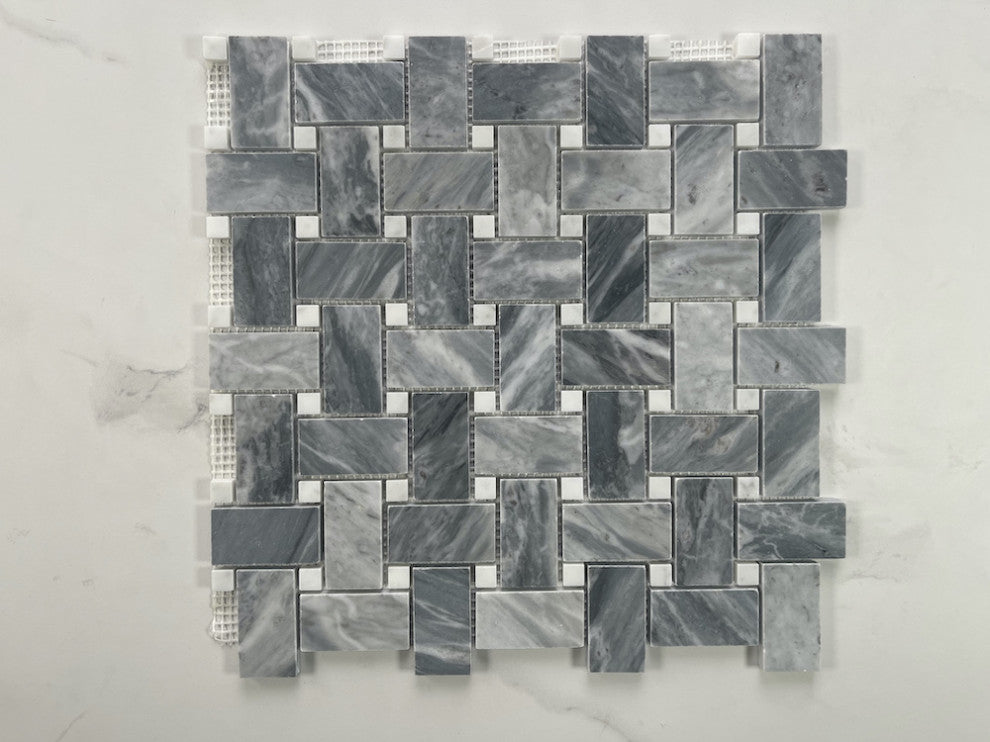 Bardiglio Gray Dark Grey Marble 1x2 Basketweave Mosaic Tile Polished, 1 sheet