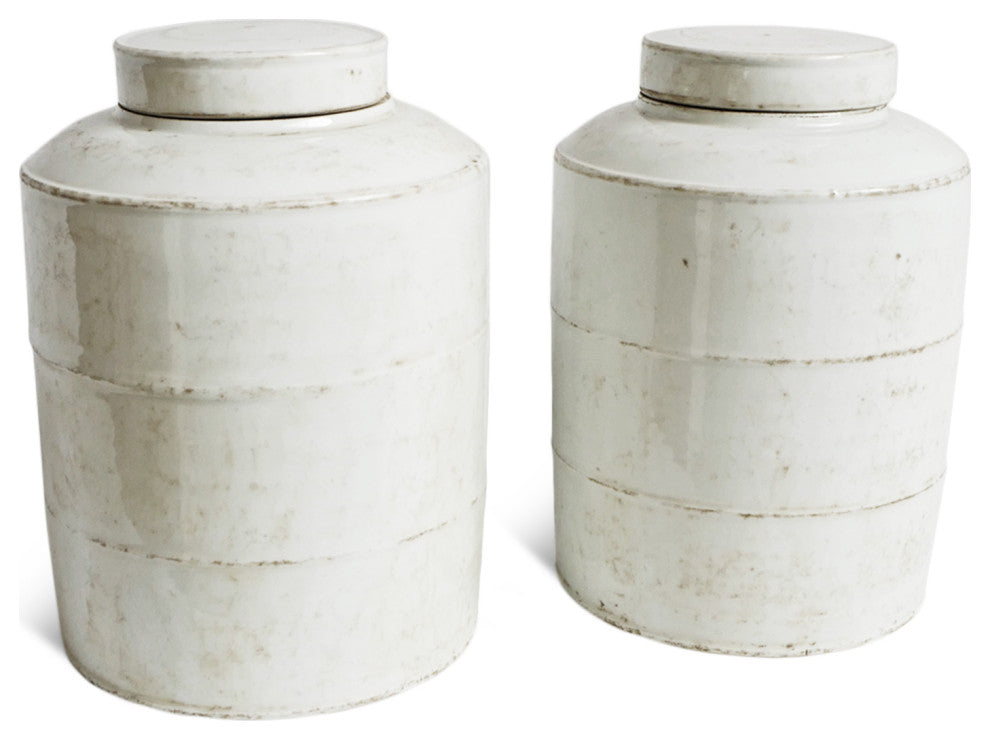 Consigned Vintage White Ceramic Jar W/ Lid Small