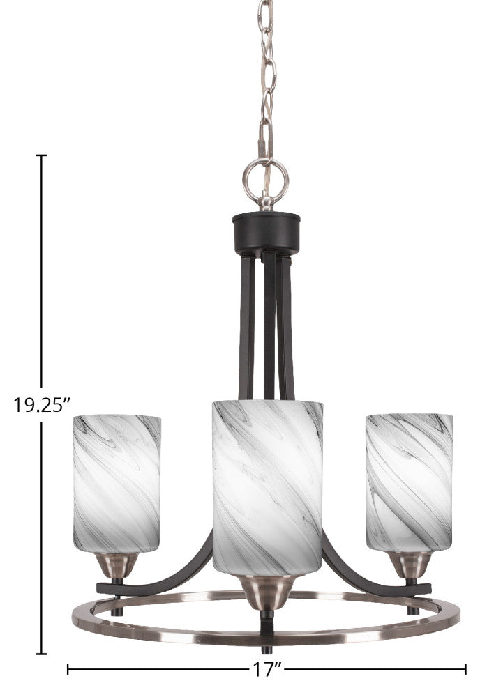 Paramount 3-Light Chandelier, Matte Black & Brushed Nickel, 4" Onyx Swirl