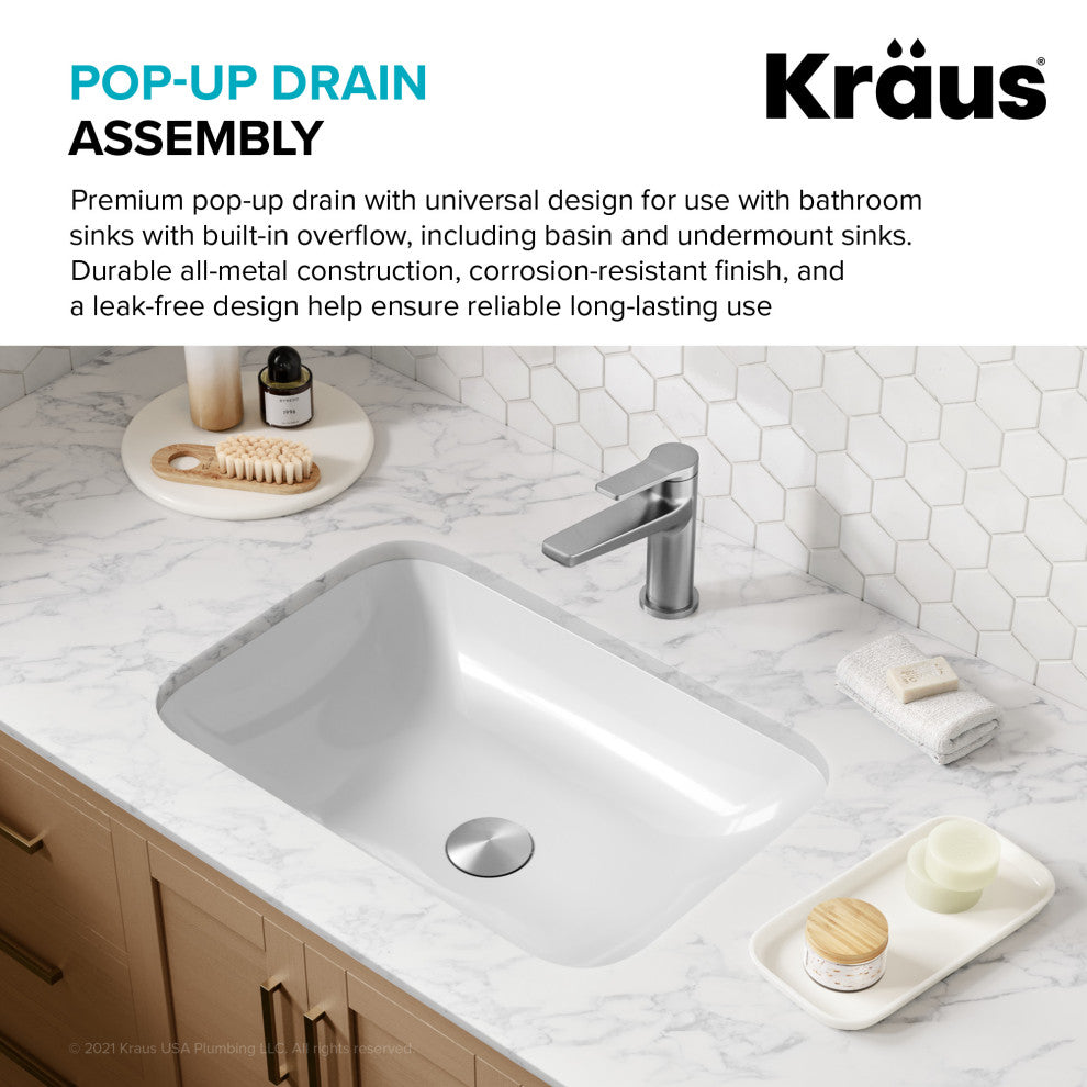 KRAUS PU-11SFS Pop-Up Drain for Bathroom Sink with Overflow in Stainless Steel
