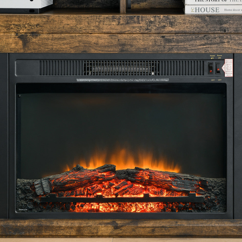 65-inch Freestanding Electric Fireplace with Storage Space, Rustic Brown