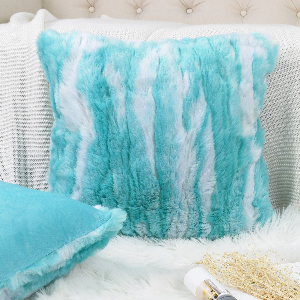 Jacquard Faux Fur Pillow Covers Set of 2, Blue Turquoise, 26'' x 26''