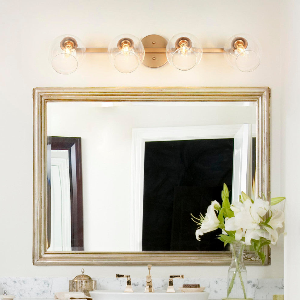 4-Lights Clear Glass Shade and Glod Traditional LED Vanity Wall Light