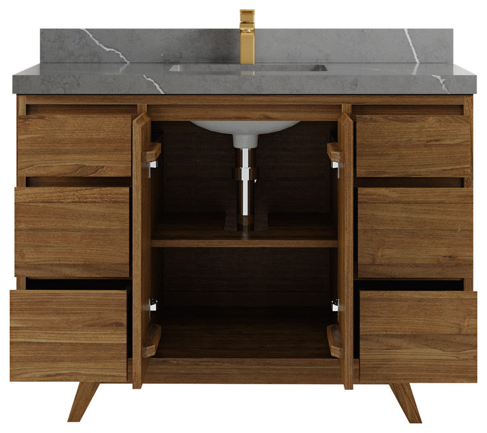 Madison Teak 48 Single Sink Bath Vanity in Dark Natural 2" Piatra Gray