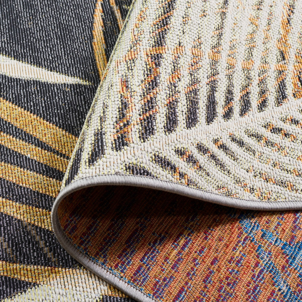 Safavieh Barbados Collection Indoor-Outdoor, BAR549 Rug, Black/Green/Gold, 6'6" Square