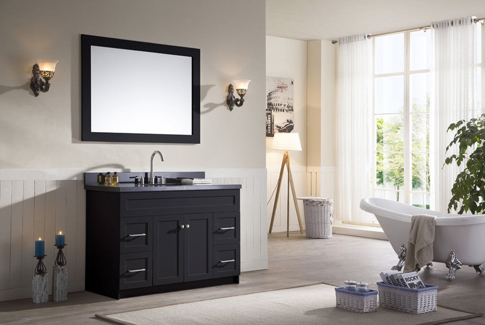 Hamlet 49" Single Sink Vanity Set, Black, With Mirror, Granite Countertop