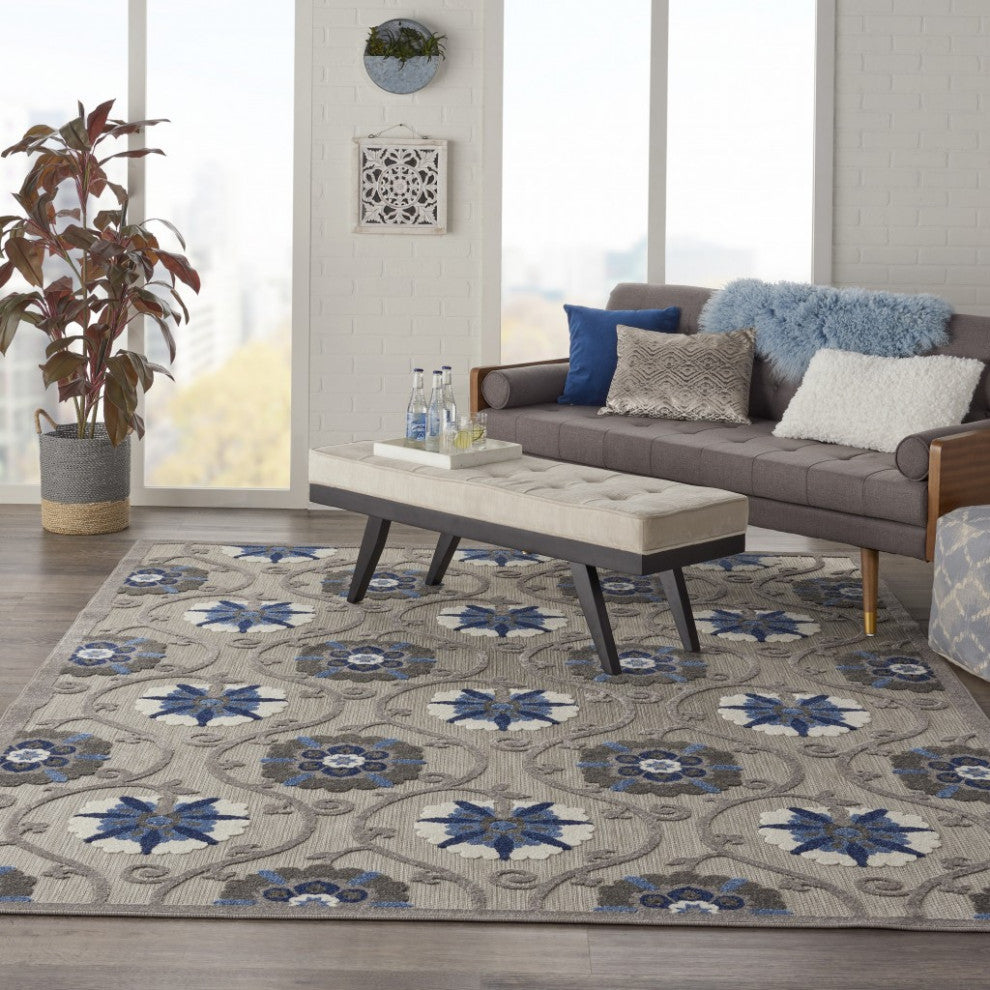 8 x 11 Gray and Blue Indoor Outdoor Area Rug