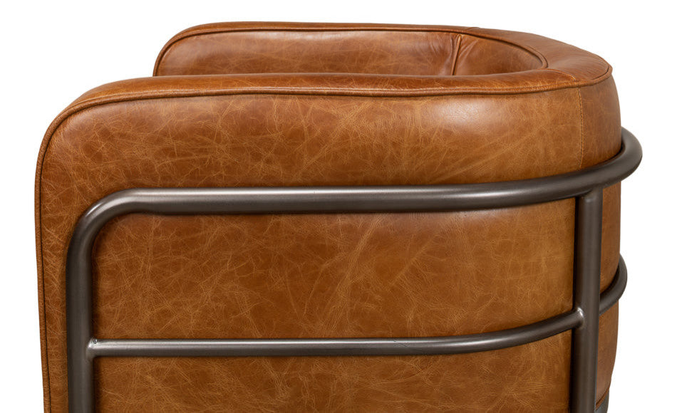 Breda Retro Brown Leather Accent Tub Chair