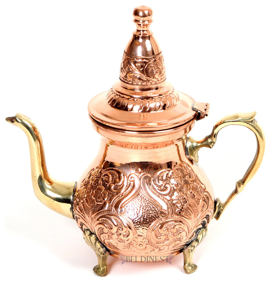 Hand Hammered Red Teapot, Hand Engraved and Hand Carved Copper Teapot