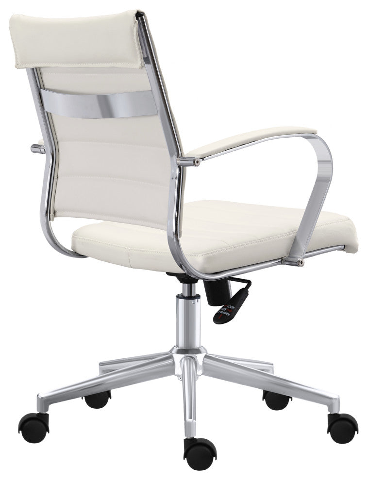 Set of 2 Mid Back Swivel Ribbed PU Leather Office Arm Chair Modern Ergonomic, White