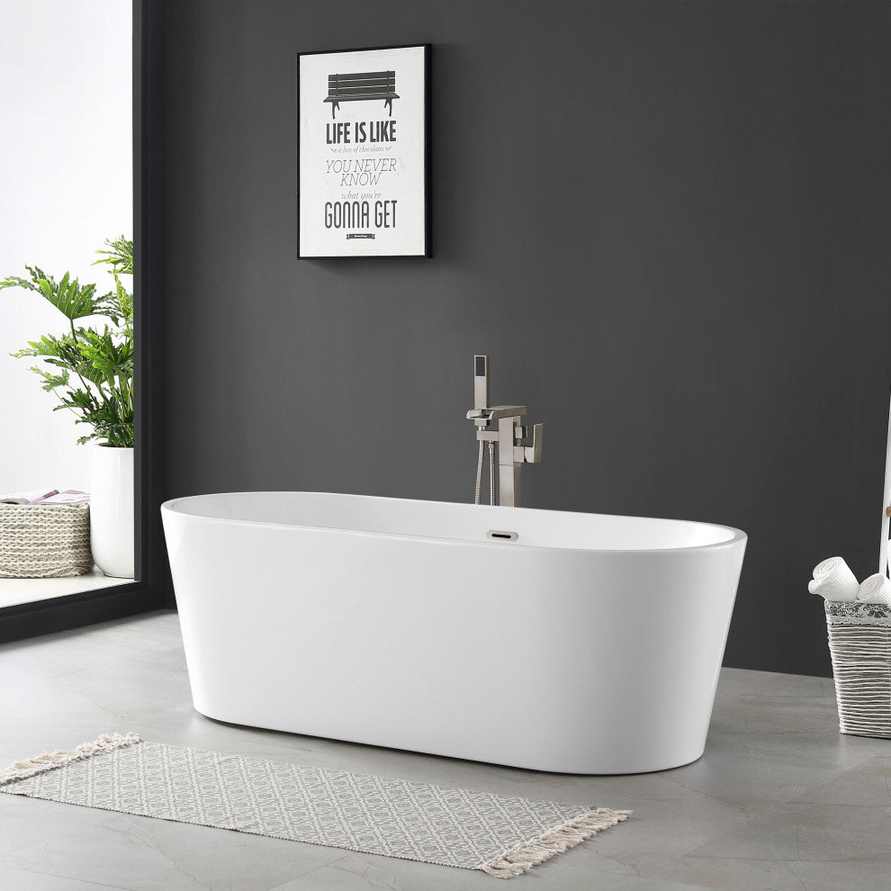 OVE Decors Lyra 67" Seamless White Acrylic Freestanding Oval Bathtub