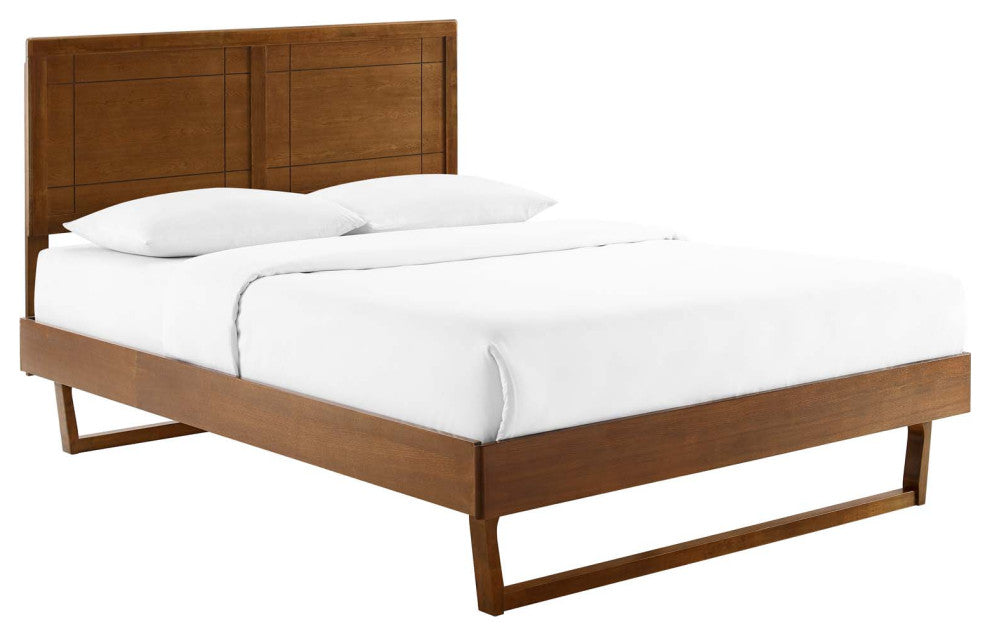 Marlee King Wood Platform Bed With Angular Frame Walnut