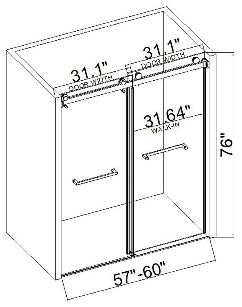 60"/76" Double Sliding Frameless Shower Door, Brushed Nickel