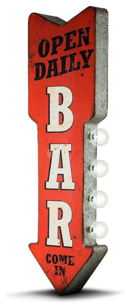 Open Daily Bar Marquee Metal Arrow LED Sign Vintage Decor