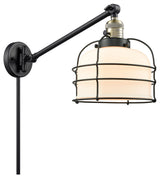 Large Bell Cage 1-Light Swing Arm, Black Antique Brass, Matte White