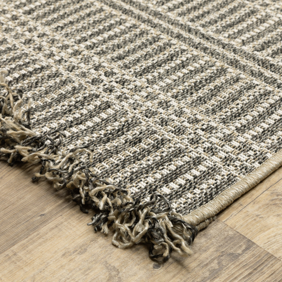Genoa Geometric Lines Beige/ Black Flatwoven Indoor-Outdoor Area Rug 3'3" x 5'