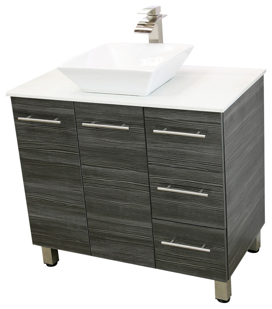 Windbay 48" Free Standing Vanity, Dark Grey, White Stone Flat Countertop