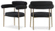 Blake Upholstered Dining Chair, Black, Boucle Fabric, Brushed Brass, Set of 2