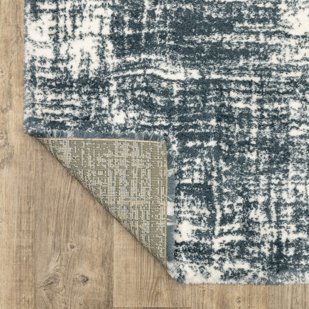 Greer Modern Distressed Etchings Dark Teal/ Ivory Area Rug, 2' x 3'