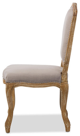 Chateauneuf Weathered Oak Upholstered Dining Side Chair, Beige