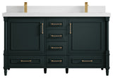 Aberdeen 60 Double Bathroom Vanity in Dark Forest Green 2" White Quartz