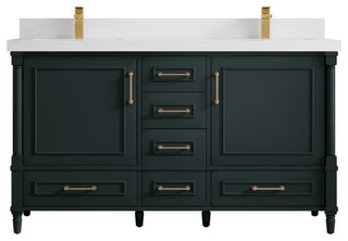Aberdeen 60 Double Bathroom Vanity in Dark Forest Green 2" White Quartz
