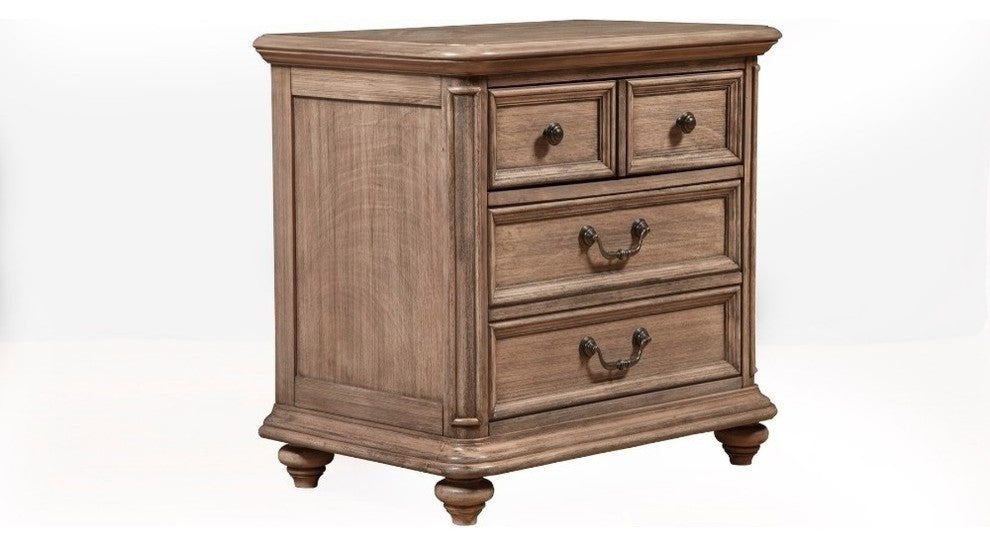 Mahogany Wood 2 Drawer Nightstand In French Truffle Brown