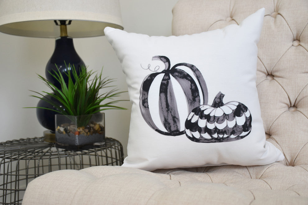 Pumpkin Duo 20" Cream Halloween Print Decorative Throw Pillow