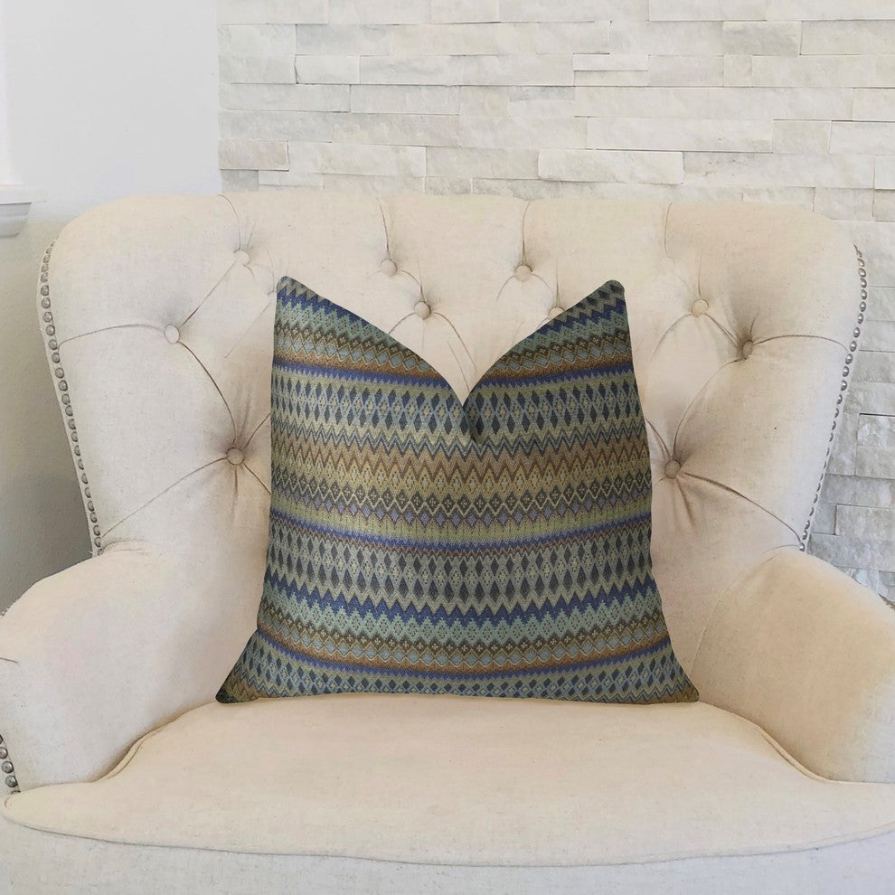 Zipline Navy Blue and Taupe Handmade Luxury Pillow, 20"x36" King
