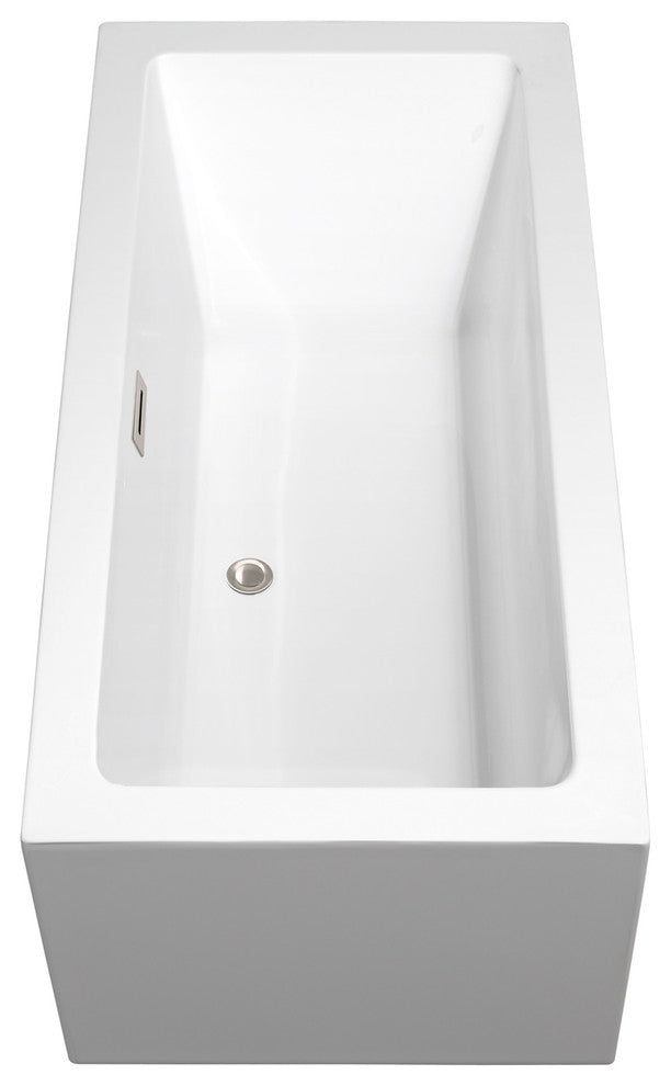 Melody 60" Freestanding White Bathtub, Brushed Nickel Drain