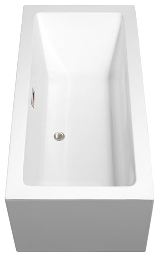 Melody 60" Freestanding White Bathtub, Brushed Nickel Drain