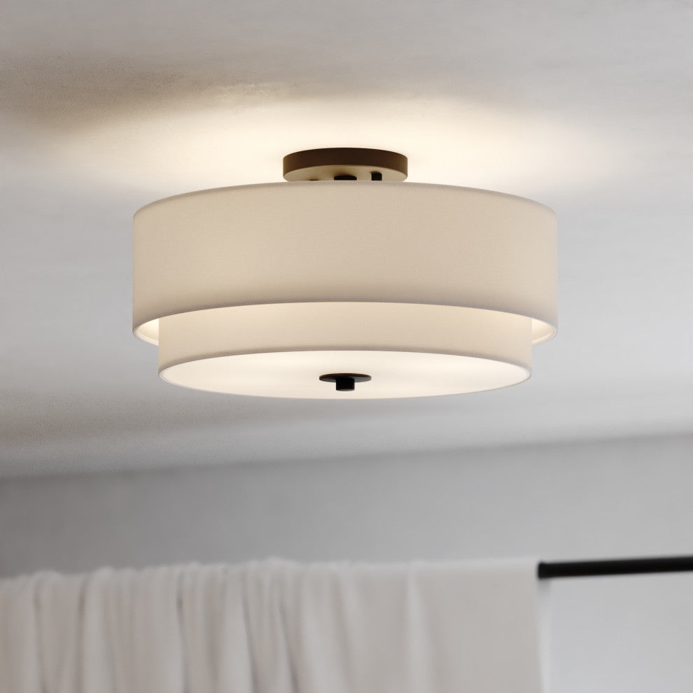 Burnaby Mid-Century Drum Semi Flush Ceiling Light, Black, 16"wx9"hx16"d