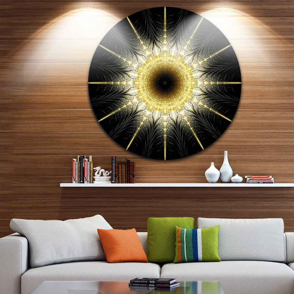 Bright Yellow Rounded Fractal Flower, Floral Round Wall Art, 11"