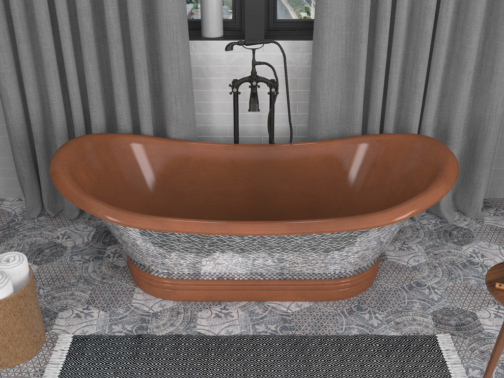 Banten 68" Handmade Copper Double Slipper Flatbottom Non-Whirlpool Bathtub