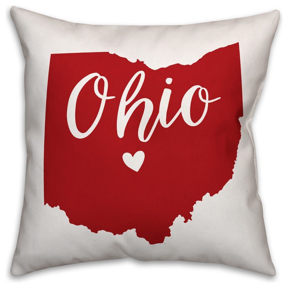 Red and White Ohio Pride 16x16 Spun Poly Pillow